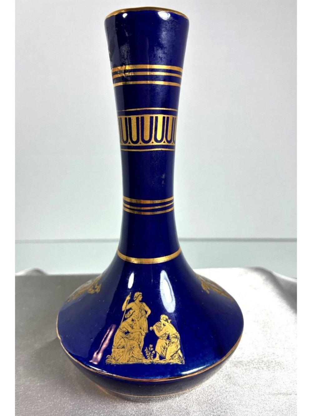 Vintage Greek Cobalt Blue 24K Gold Bud Vase
